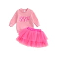 thumbnail image 1 of aturustex Toddler Baby Girl 1st Birthday Outfits 6M-18M Infant Long Sleeves Sweatshirts Letter Embroidery Pullovers Crew Neck Tops with Tulle A-Line S Cute Casual 2 Pcs Clothes Set for Party, 1 of 8