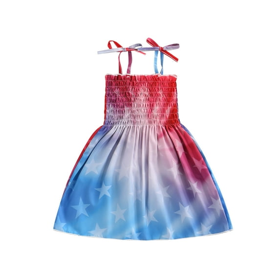aturustex Toddler Baby Girl 4th of July Dress Outfit Summer Straps Suspender Ruffle Pleated American Flage Dresses Independence Day