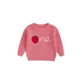 thumbnail image 1 of aturustex Toddler Baby Girl Birthday Cozy Sweaters 9M 12M 18M Infant Long Sleeve Knit Pullovers Round Neck Knitted Jumpers Strawberry Embroidery Knitwoose Warm Casual Clothes for Spring Fall, 1 of 1