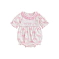 thumbnail image 1 of aturustex Toddler Baby Girl Bubble Romper 0 3M 6M 12M 18M Infant Short Sleeve Bodysuit Round Neck Rompers Bow Print Jumpsuits Newborn Playsuit Little t Daily Summer Outfits for Holiday Party, 1 of 7