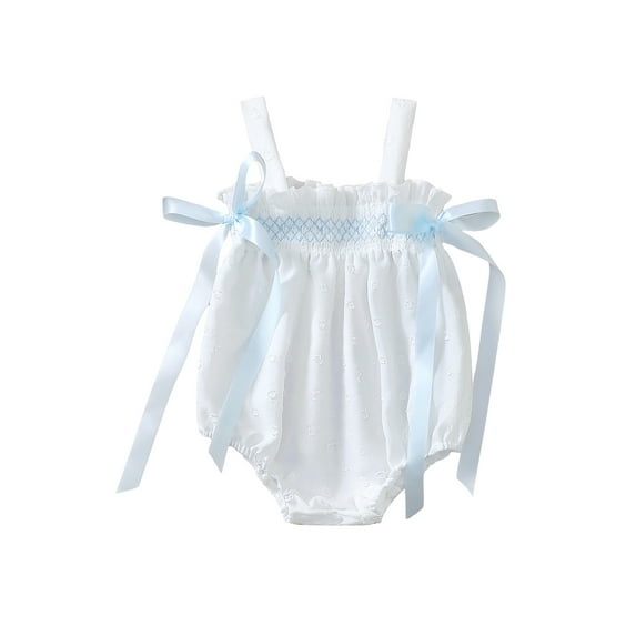 aturustex Toddler Baby Girl Bubble Romper 0 3M 6M 12M 18M Infant Sleeveless Suspender Romper Floral Jacquard Bodysuits Ruffled Jumpsuits with Satin Boaily Outfits Beachwear for Holiday Party