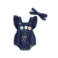 thumbnail image 1 of aturustex Toddler Baby Girl Overalls Romper Outfits 0 3M 6M 12M 18M Infant Ruffle Sleeveless Bodysuits Square Neck Denim Rompers 3D Floral Jumpersuitsl Daily Summer Clothes for Holiday Party, 1 of 7