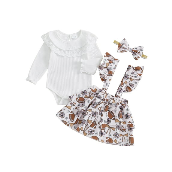 aturustex Toddler Baby Girls 3PCS Skirt Outfits 0 3M 6M 9M 12M 18M Infant Long Sleeve Romper Crew Neck Bodysuits Solid Ribbed Jumpsuits A-line Skirts n Loose Cute Casual Daily Spring Clothes