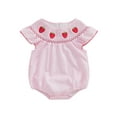 thumbnail image 1 of aturustex Toddler Baby Girls Bubble Romper 0 3M 6M 12M 18M Infant Flying Sleeve Bodysuits Plaid Print Jumpsuits Crew Neck Rompers Strawberry Embroidermmer Outfits Beachwear for Holiday Party, 1 of 8