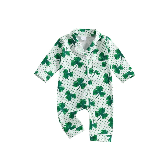 aturustex Toddler Baby Girls Irish Day Pajamas 0 3M 6M 12M 18M 24M Infant Classic Shamrock Print Loungewear Button Long Sleeves Jumpsuit Lapel Rompersual Cute Daily Sleepwear for Spring Fall