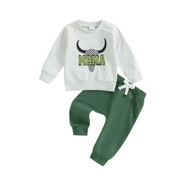 aturustex Toddler Boy 2pcs Tracksuit Pants Set 0 6M 12M 18M 2T 3T Infant Long Sleeve Sweatshirt Bull Print Pullovers Crew Neck Tops Sweatpants Drawstrual Sweat Suits Kids Spring Fall Outfits