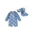 thumbnail image 1 of aturustex Toddler Boy Rash Guard Swimsuit with Hat 3M 6M 12M 18M 2T 3T Infant 2 Pcs Zipper Swimwears Set Long Sleeve Jumpsuits Coconut Tree Whale Lobsshion Beachwear for Holiday Summer Party, 1 of 7