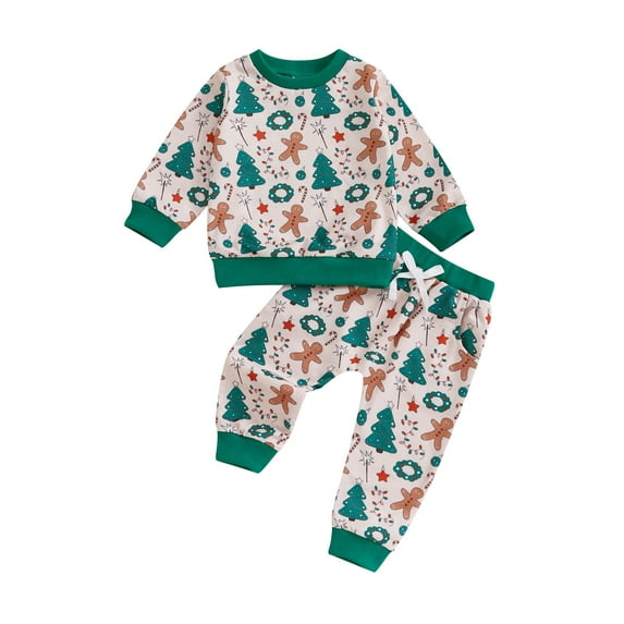 aturustex Toddler Boys Christmas Tracksuit Outfits 0 6M 12M 18M 2T 3T Infant Long Sleeve Sweatshirts Gingerbread Man Print Pullovers Crew Neck Tops an Suits Kids 2Pcs Spring Fall Clothes Set