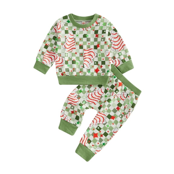 aturustex Toddler Boys Girls 2Pcs Christmas Tracksuit Outfits Infant Baby Long Sleeve Sweatshirt Checkerboard Print Pullovers Crew Neck Tops and Sweatl Loose Casual Fall Winter Sweat Clothes
