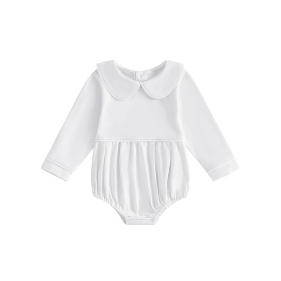 aturustex Toddler Boys Girls Bubble Romper Outfits 0 3M 6M 12M 18M 24M Infant Baby Long Sleeve Bodysuits Contrast Line/Solid Color Romper Doll Collar ly Spring Fall Clothes for Holiday Party