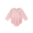 thumbnail image 1 of aturustex Toddler Boys Girls Bubble Romper Outfits 0 3M 6M 12M 18M 24M Infant Baby Long Sleeve Bodysuits Contrast Line/Solid Color Romper Doll Collar ly Spring Fall Clothes for Holiday Party, 1 of 7