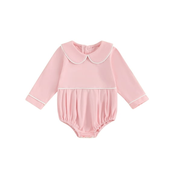 aturustex Toddler Boys Girls Bubble Romper Outfits 0 3M 6M 12M 18M 24M Infant Baby Long Sleeve Bodysuits Contrast Line/Solid Color Romper Doll Collar ly Spring Fall Clothes for Holiday Party