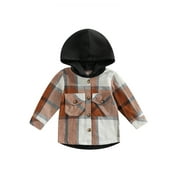 aturustex Toddler Boys Shirt Coat Autumn Toddlers Plaid Long Sleeve Tops Children Casual Hooded Outwear