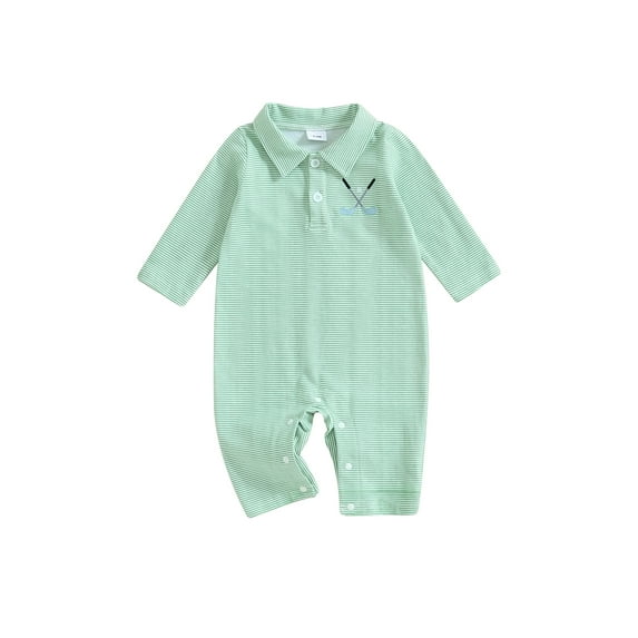 aturustex Toddler Girls Boys Classic Striped Jumpsuits 0-24M Infant Long Sleeve Bodysuits Golf Embroidery Baby Casual Shirts Rompers Newborn Cute Daily Autumn Clothes