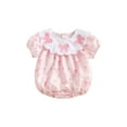 thumbnail image 1 of aturustex Toddler Girls Bubble Romper Outfits 0 3M 6M 12M 18M Infant Baby Short Sleeve Babydoll Bodysuits Embroidered Bowknot Romper Doll Collar Jumpsmmer Clothes Beachwear for Holiday Party, 1 of 8