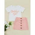 thumbnail image 1 of aturustex Toddler Girls Clothes Outfits Letter Printed Crew Neck Short Sleeve T-Shirts Tops Button High Waist Short Skirts 2pcs Sets, 1 of 9