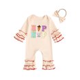 thumbnail image 1 of aturustex Toddler Girls Easter Jumpsuits 0 3M 6M 12M 18M Infant Baby Ruffled Long Sleeve Rompers Bunny/Letter Embroidery Bodysuits Pants Crewneck Jumply Spring Fall Clothes for Holiday Party, 1 of 6