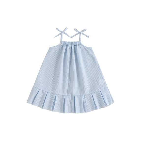 aturustex Toddler Girls Solid Basic A-line Dress Stripe Tie-Up Spaghetti Strap Sleeveless Fairy Dtess Casual Dress Baby Summer Princess Dress for Holiday Party 6M-4T