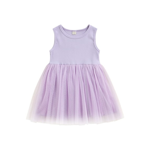 aturustex Toddler Kids Baby Girl Dress Ribbed Sleeveless Casual Princess Tulle Tutu Dresses (12 Months-5 Yeas)