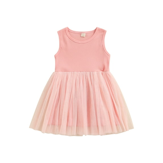 aturustex Toddler Kids Baby Girl Dress Ribbed Sleeveless Casual Princess Tulle Tutu Dresses (12 Months-5 Yeas)