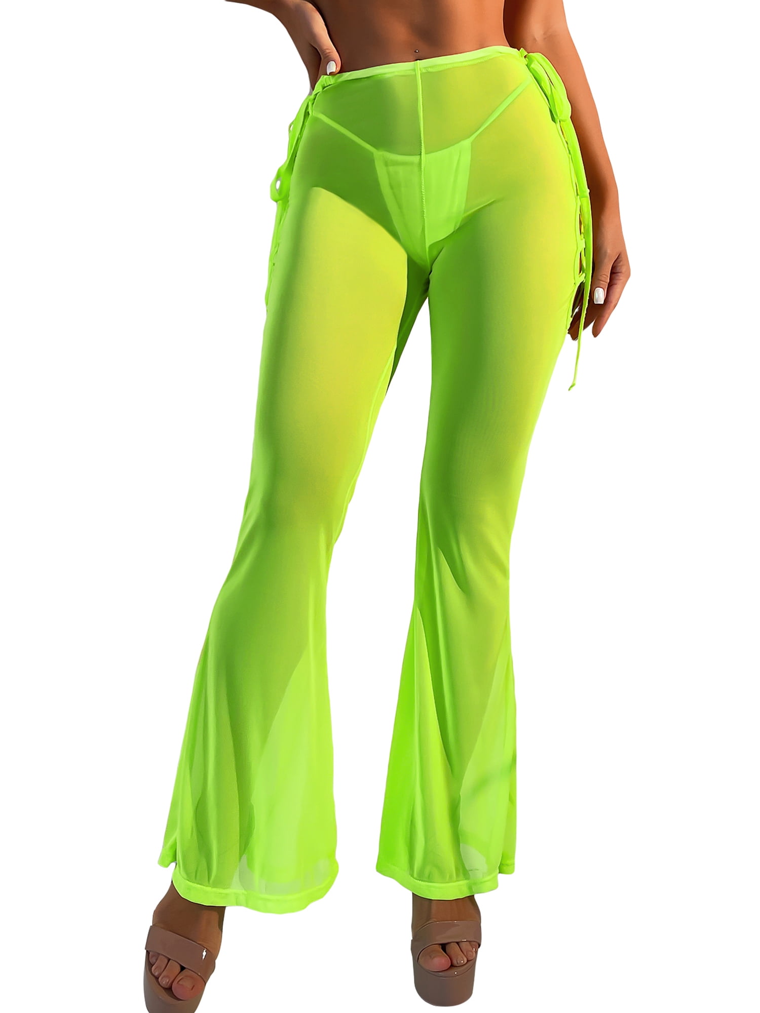 aturustex Women Bikini Cover Up Pants Bandage Cutout Sheer Beach Flare