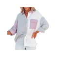 thumbnail image 1 of aturustex Women Casual Color Block Button Down Shirts Long Sleeve V Neck Blouse Tops Oversized Boyfriend Tops with Pockets, 1 of 9