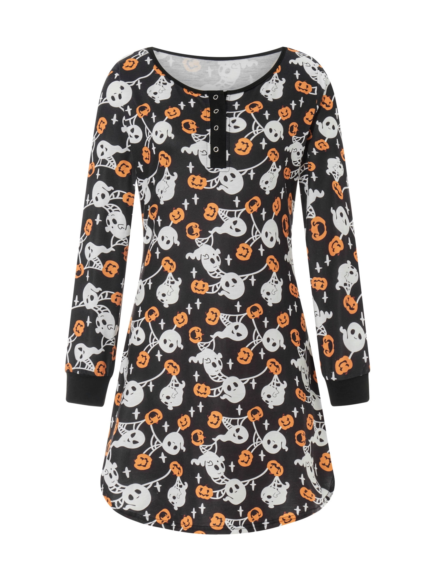 aturustex Women Halloween Nightgowns Pumpkin Skull Print Long Sleeve 