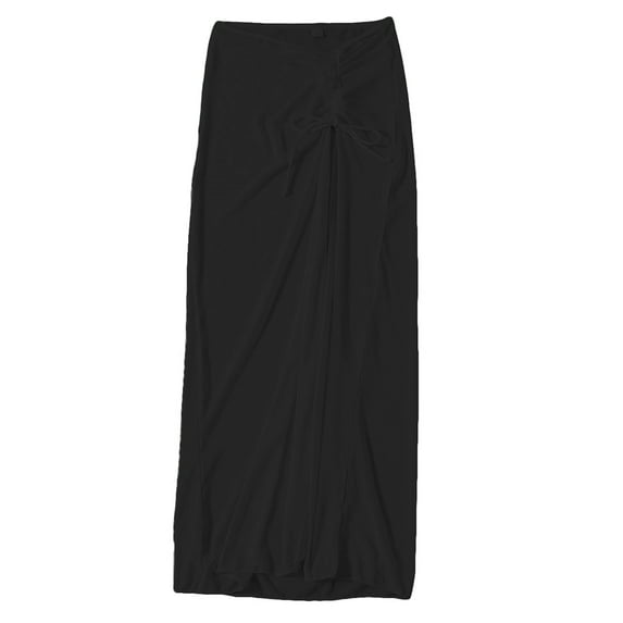 aturustex Women High Waist Drawstring Ruched Swimsuit Cover Up Skirt Solid Color Mesh Split Long Skirt Summer Beachwear
