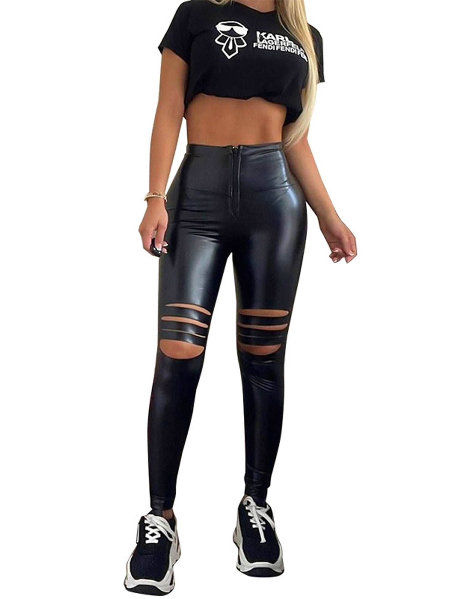 Ripped on sale leather trousers