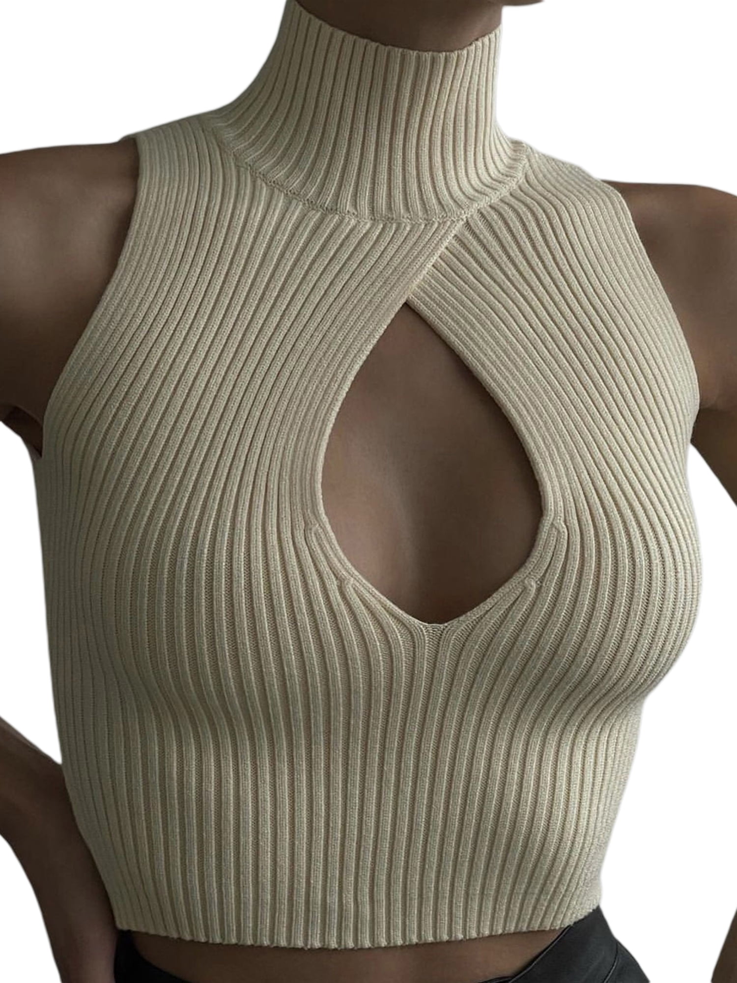 aturustex Women Mock Turtleneck Knit Sweater Vest Sexy