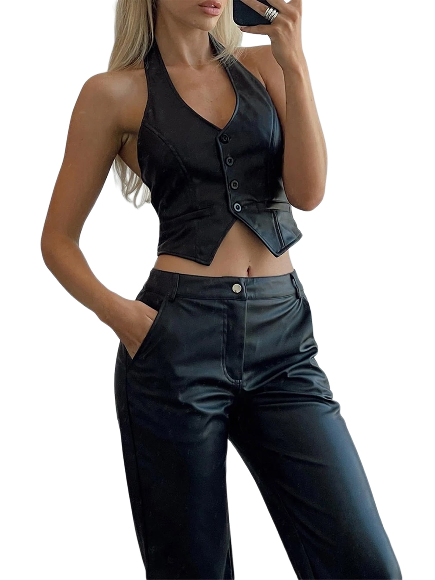 Leather store halter tops