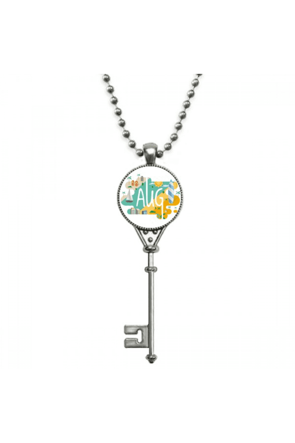 august month season illustration pendant vintage necklsilver key jewelry