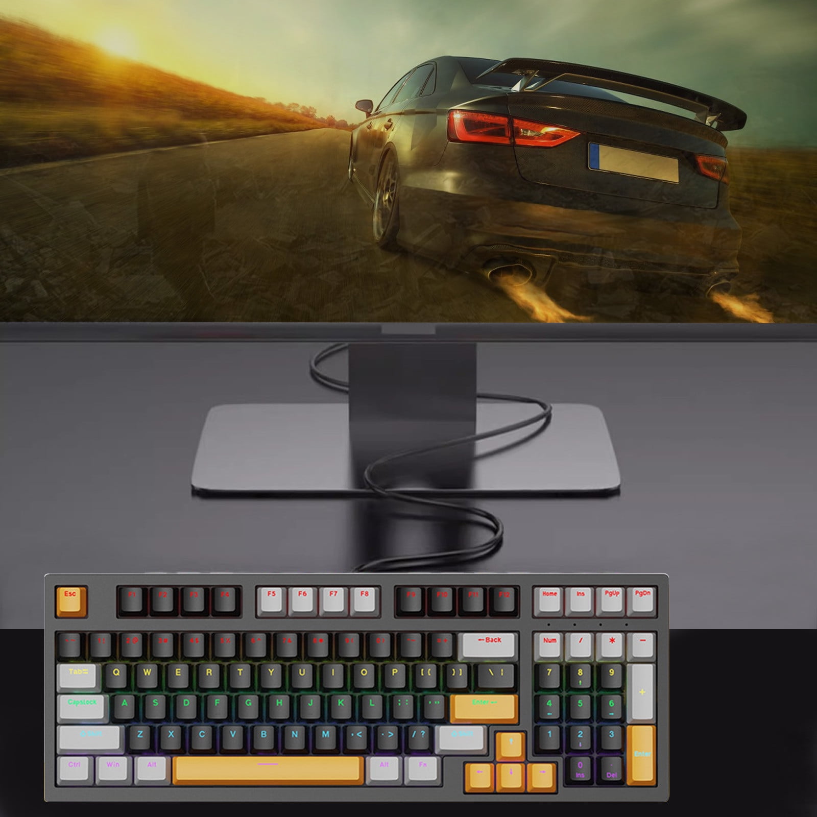 AuroraX 98 Keys Gaming Keyboard LOL Wired C-Type Ergonomic Keyboard Gray RGB Lighting Mechanical Keyboard
