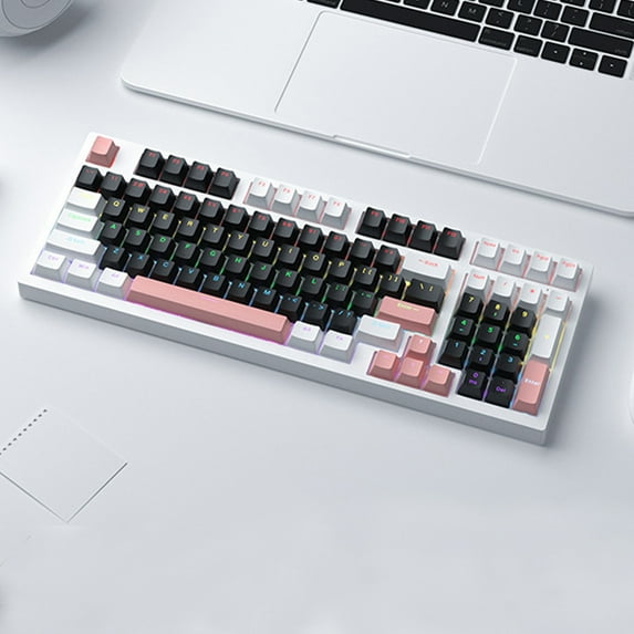 AuroraX Gaming Keyboard LOL Wired 98 Keys C-Type Ergonomic Keyboard RGB Lighting P.ink Mechanical Keyboard
