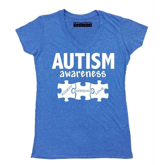 autism awareness support jigsaw puzzle women's v-neck, m, heather royal blue