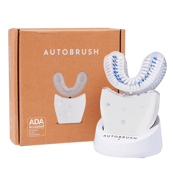 autobrush U shaped Electric Toothbrush, ADA Accepted, Sonic Pro with Unique 360° Nylon Bristles, 3 Cleaning Modes, Ultrasonic LED Light Therapy, Rechargeable, Waterproof (Adult Standard, White)
