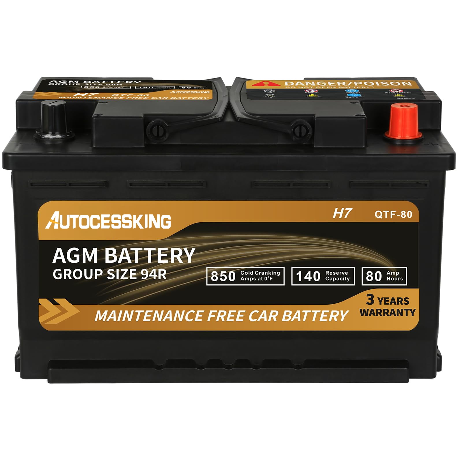Weize Platinum AGM Battery Group size 94R 12V 80AH 140RC 850CCA Rechargeable BCI H7 Automotive Battery for Car