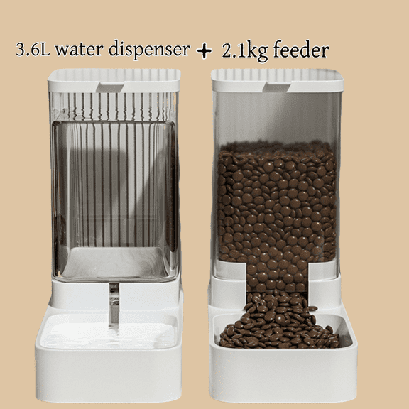automatic cat feeder3.6L Gravity Pet Waterer + 2.1kg Automatic Pet Feeder Combo, No-Electricity Cat & Dog Food Bowl with Anti-Spill Design, Slow Feed for Small to Medium Pets (BPA-Free Plastic)
