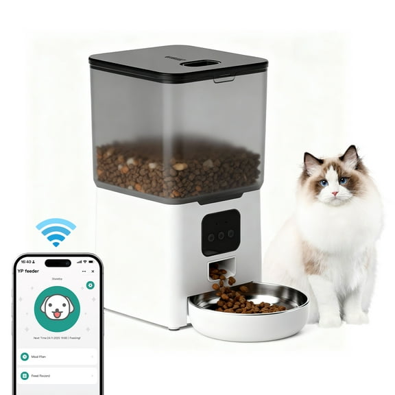 BN-LINK Automatic Cat Feeder 6L WIFI, 2.4G WiFi Timed Pet Feeder Cat Food Dispenser, 6L Automatic Cat Food Dispenser for Small Pets Indoor, White