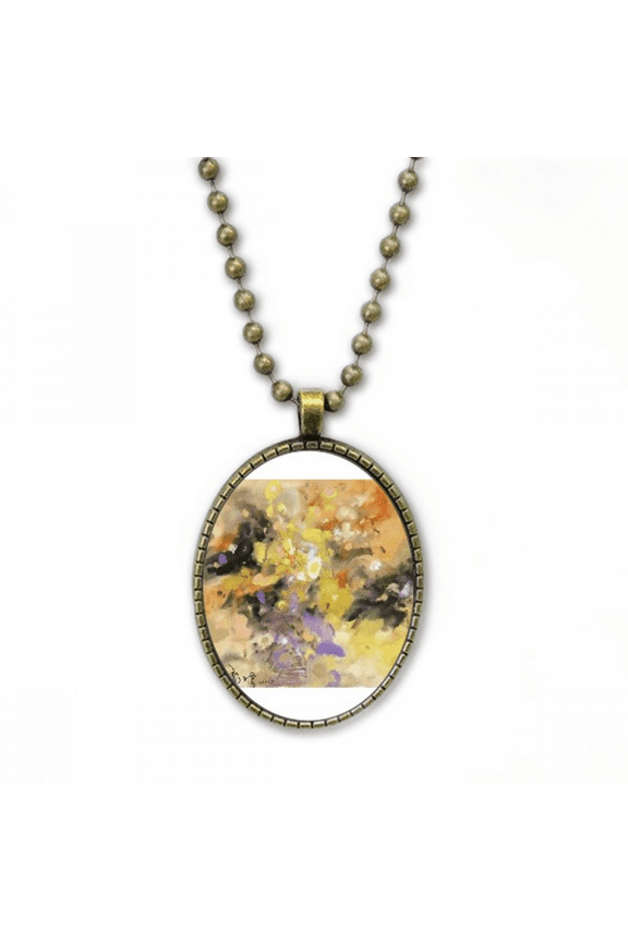 autumn fall oil painting art still life flower necklace vintage chain bead pendant jewelry collection