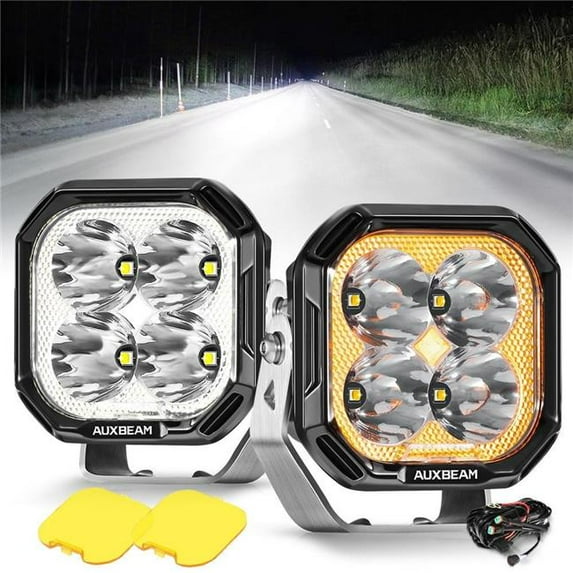 auxbeam ZD000865 Color Play Series 3 Inch 100W Spot LED Pod Lights Off Road Lights with White DRL & Amber Turn Signal Lights
