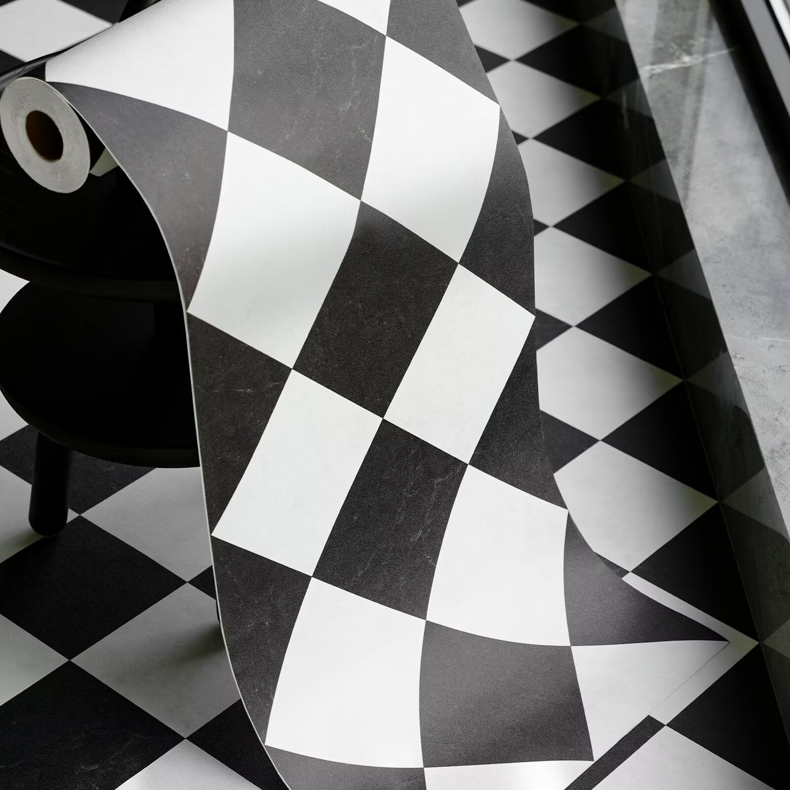 Auxua Peel And Stick Black White Diamond Vinyl Floor Roll 15 7 X auxua-peel-and-stick-black-white-diamond-vinyl-floor-roll-15-7-x
