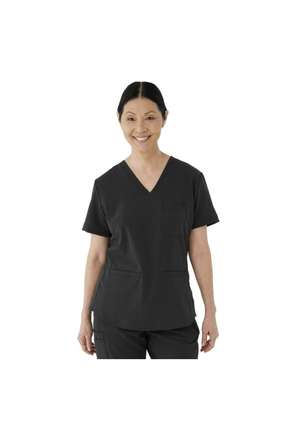 ave. Lex Women's Three Pocket V-Neck Tunic Scrub Top in Black, M