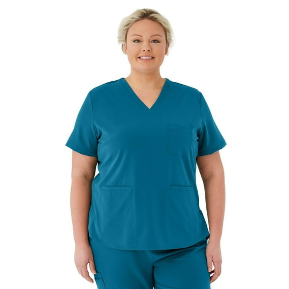 ave. Lex Women's Three Pocket V-Neck Tunic Scrub Top in Caribbean Blue, 4XL