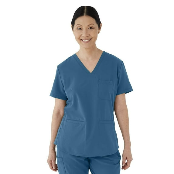 ave. Lex Women's Three Pocket V-Neck Tunic Scrub Top in Caribbean Blue, XS