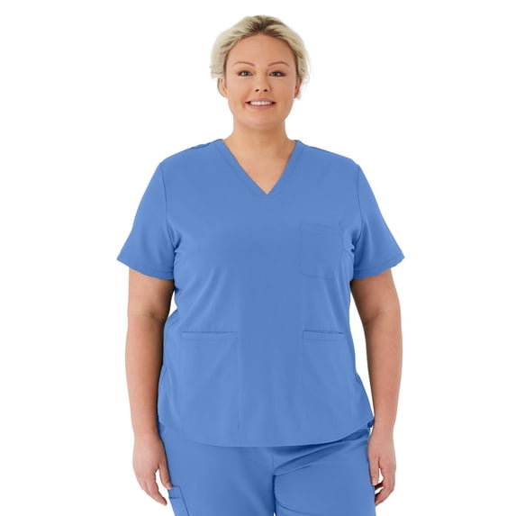 ave. Lex Women's Three Pocket V-Neck Tunic Scrub Top in Ceil Blue, S