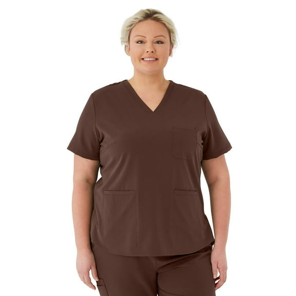 ave. Lex Women's Three Pocket V-Neck Tunic Scrub Top in Chocolate, XXS