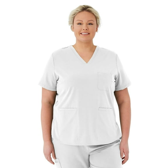 ave. Lex Women's Three Pocket V-Neck Tunic Scrub Top in White, XXS