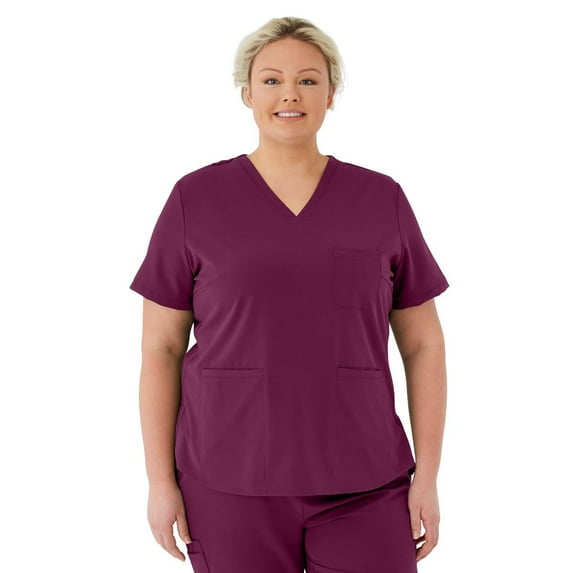 ave. Lex Women's Three Pocket V-Neck Tunic Scrub Top in Wine, XS