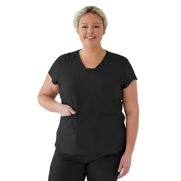 ave. Monroe Women's Two Pocket V-Neck Tunic Scrub Top in Black, L